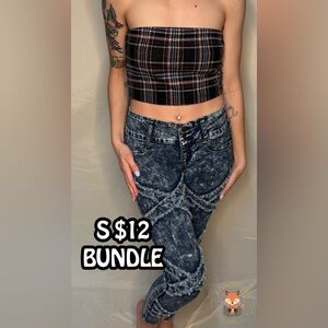 Plaid Crop Top and Acid Wash Jeans